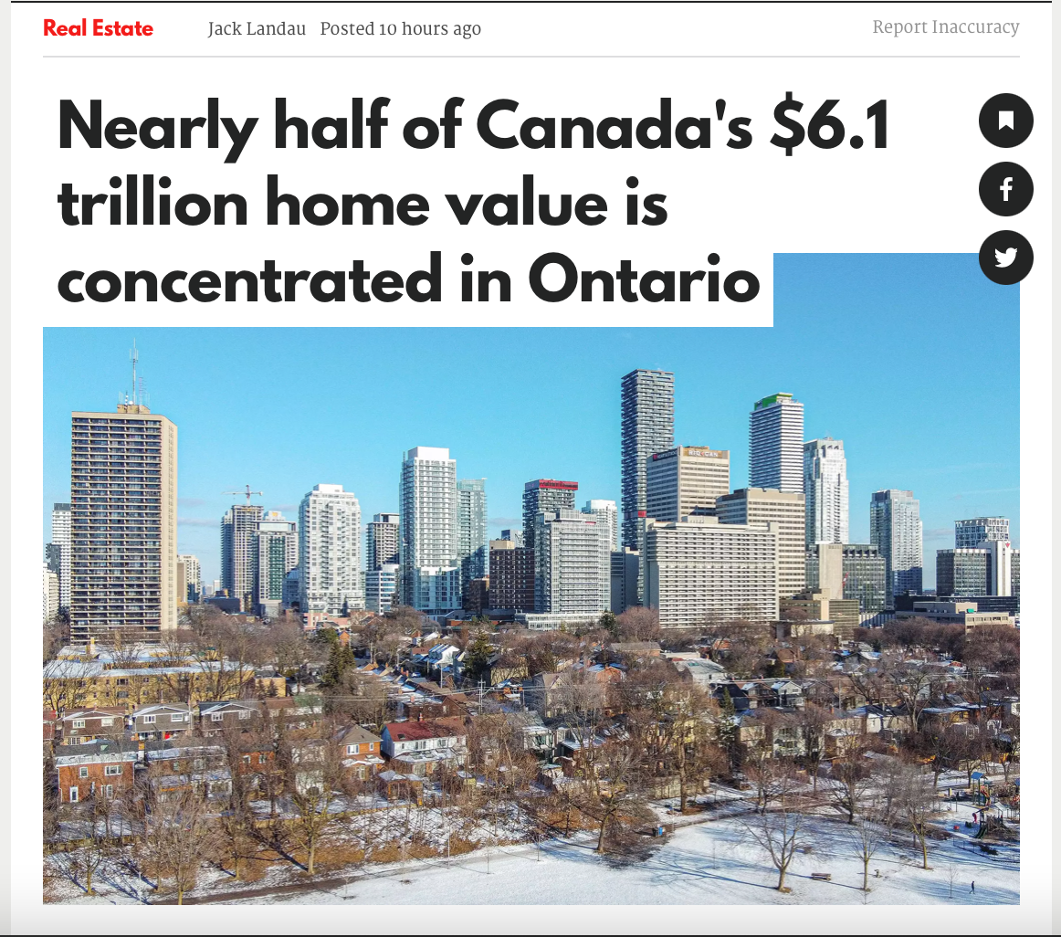 Canadian Residential Real Estate Now Worth Over $6.1 Trillion, More Than 3x GDP